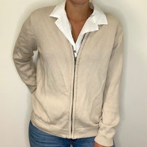 Cream Eddie Bauer Zip Up Cardigan Medium